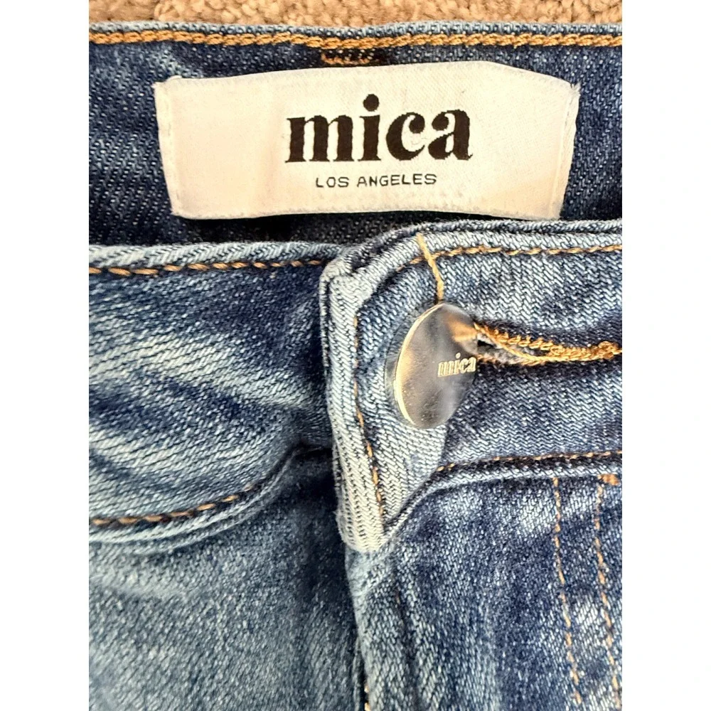 Mica Denim Jeans Womens 25 Blue Straight Leg Distressed Raw Hem High Rise‎